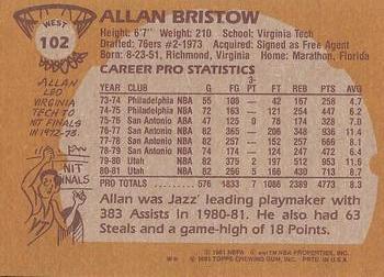1981-82 Topps #W102 Allan Bristow Back