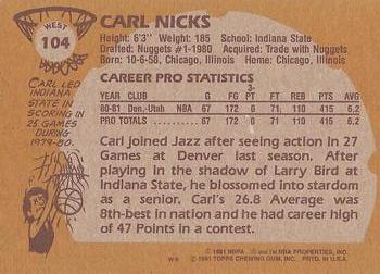 1981-82 Topps #W104 Carl Nicks Back