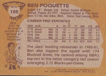1981-82 Topps #W105 Ben Poquette Back