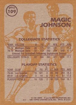 1981-82 Topps #W109 Magic Johnson Back