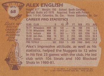 1981-82 Topps #W68 Alex English Back