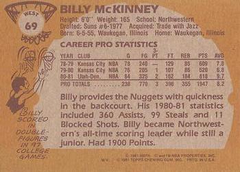 1981-82 Topps #W69 Billy McKinney Back