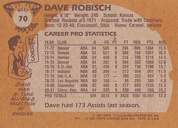 1981-82 Topps #W70 Dave Robisch Back