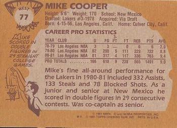 1981-82 Topps #W77 Michael Cooper Back