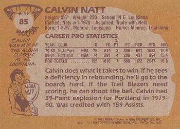 1981-82 Topps #W85 Calvin Natt Back