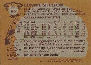 1981-82 Topps #W86 Lonnie Shelton Back