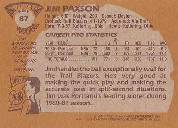 1981-82 Topps #W87 Jim Paxson Back