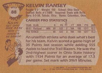 1981-82 Topps #W88 Kelvin Ransey Back