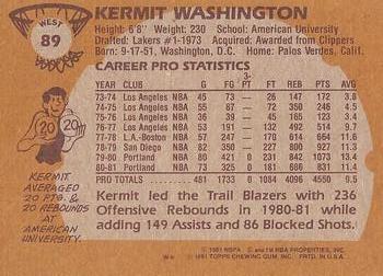 1981-82 Topps #W89 Kermit Washington Back