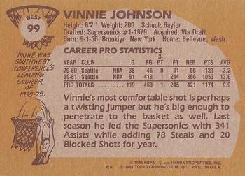 1981-82 Topps #W99 Vinnie Johnson Back
