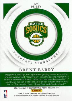2018-19 Panini National Treasures - Peerless Signatures Gold #PS-BBY Brent Barry Back