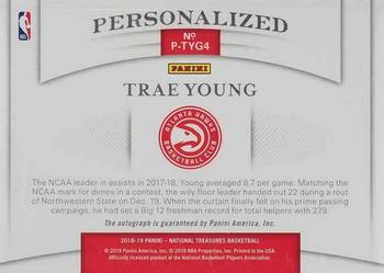 2018-19 Panini National Treasures - Personalized #P-TYG4 Trae Young Back