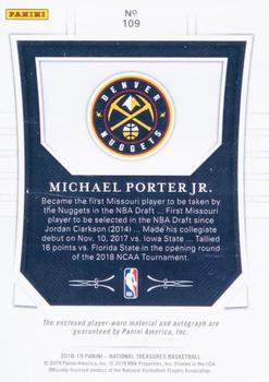 2018-19 Panini National Treasures - Rookie Patch Autographs Horizontal #109 Michael Porter Jr. Back