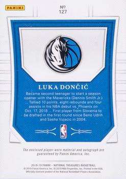 2018-19 Panini National Treasures - Rookie Patch Autographs Limited Edition Blue #127 Luka Doncic Back