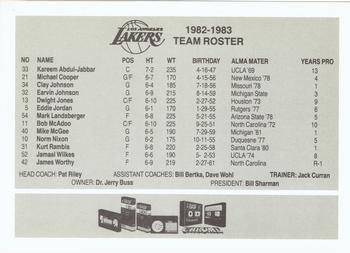 1982-83 BASF Los Angeles Lakers #NNO Team Card Back
