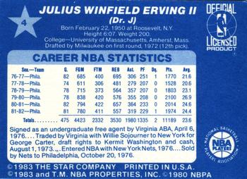 1983 Star All-Star Game #4 Julius Erving Back