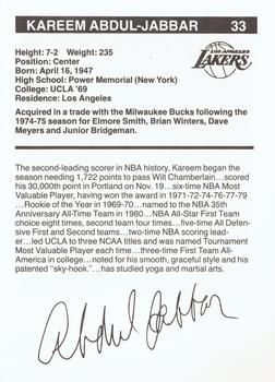 1983-84 BASF Los Angeles Lakers  #1 Kareem Abdul-Jabbar Back