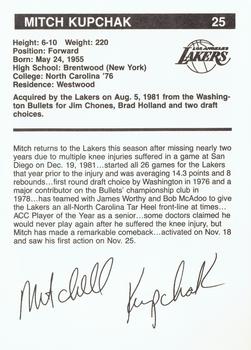 1983-84 BASF Los Angeles Lakers  #5 Mitch Kupchak Back