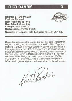 1983-84 BASF Los Angeles Lakers  #9 Kurt Rambis Back