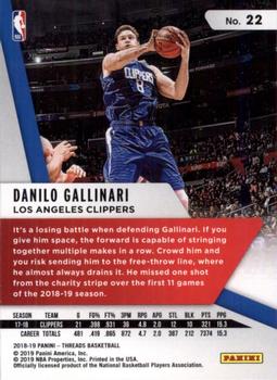2018-19 Panini Threads #22 Danilo Gallinari Back