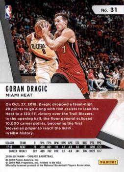 2018-19 Panini Threads #31 Goran Dragic Back