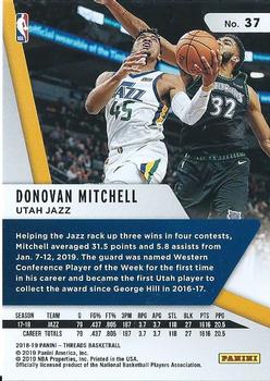 2018-19 Panini Threads #37 Donovan Mitchell Back