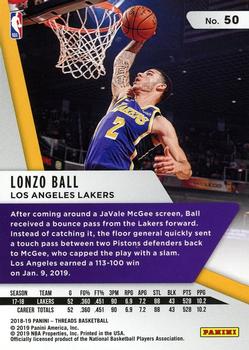 2018-19 Panini Threads #50 Lonzo Ball Back