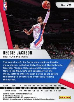 2018-19 Panini Threads #72 Reggie Jackson Back