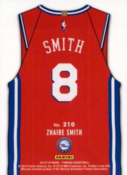 2018-19 Panini Threads #210 Zhaire Smith Back