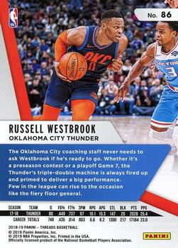 2018-19 Panini Threads - Dazzle Gold #86 Russell Westbrook Back