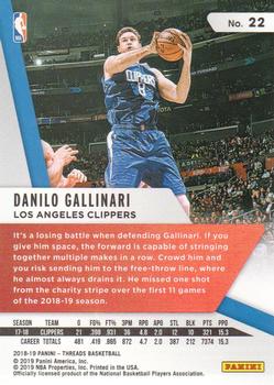 2018-19 Panini Threads - Premium Blue #22 Danilo Gallinari Back