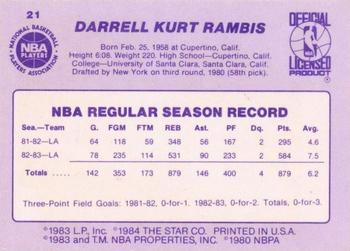 1983-84 Star #21 Kurt Rambis Back