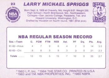 1983-84 Star #23 Larry Spriggs Back