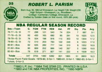 1983-84 Star #35 Robert Parish Back