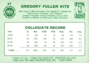 1983-84 Star #37 Greg Kite Back