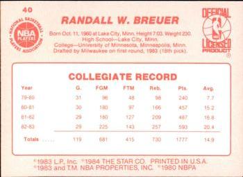 1983-84 Star #40 Randy Breuer Back