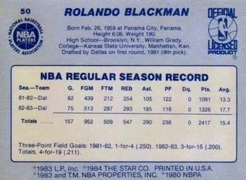 1983-84 Star #50 Rolando Blackman Back