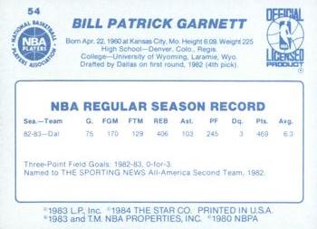 1983-84 Star #54 Bill Garnett Back