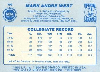 1983-84 Star #60 Mark West Back