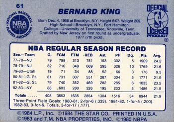 1983-84 Star #61 Bernard King Back