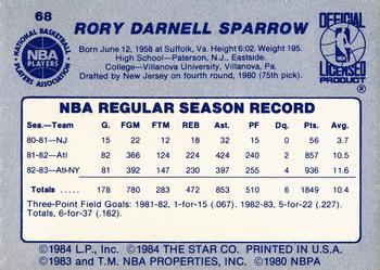 1983-84 Star #68 Rory Sparrow Back