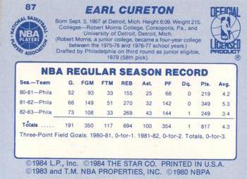 1983-84 Star #87 Earl Cureton Back