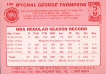 1983-84 Star #106 Mychal Thompson Back