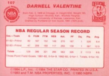 1983-84 Star #107 Darnell Valentine Back