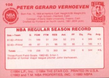 1983-84 Star #108 Pete Verhoeven Back