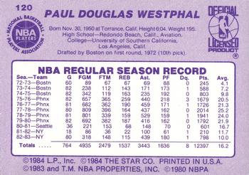 1983-84 Star #120 Paul Westphal Back