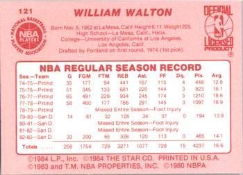 1983-84 Star #121 Bill Walton Back
