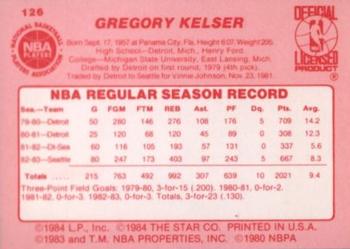 1983-84 Star #126 Greg Kelser Back