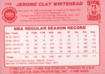 1983-84 Star #132 Jerome Whitehead Back