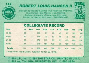 1983-84 Star #142 Bob Hansen Back